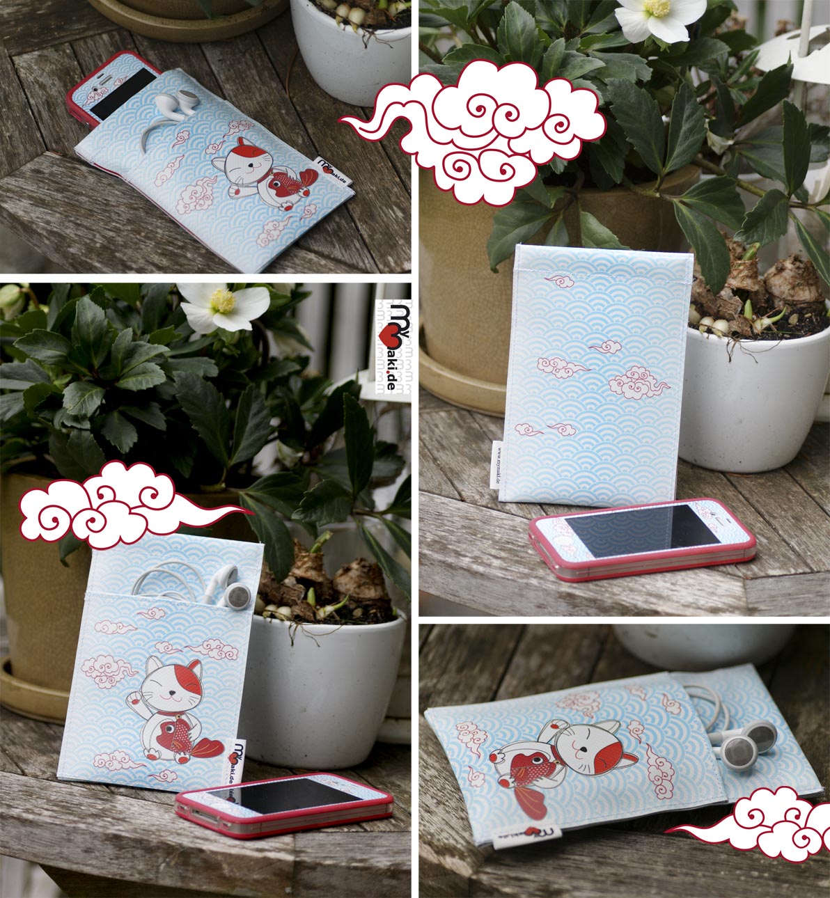 Smart-Phone Tasche Winkekatze aus Plane
